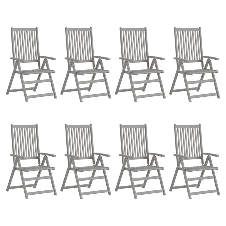 Marlow Home Co. Garden Reclining Chairs 8 Pcs Grey Solid Acacia Wood